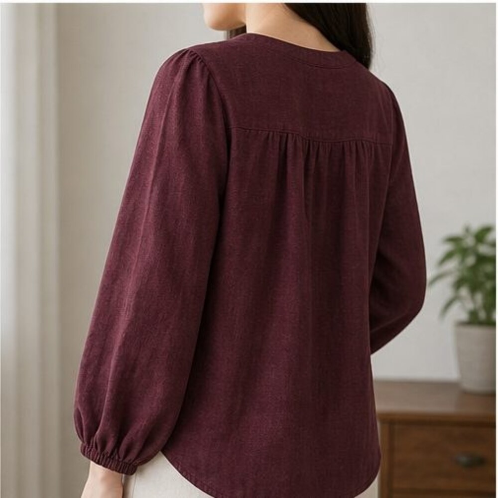 Burgundy Ruffle Blouse - Picture 3 of 6